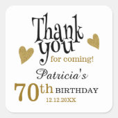 Zwart en Goud 70e verjaardag Vierkante Sticker (Voorkant)