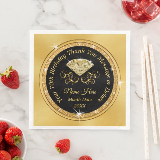 Zwart en Goud 70ste servetten, Verjaardag, Jubileu Servet (Insitu)