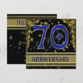 Zwart en goud 70ste verjaardagsfeest kaart (Voorkant / Achterkant)