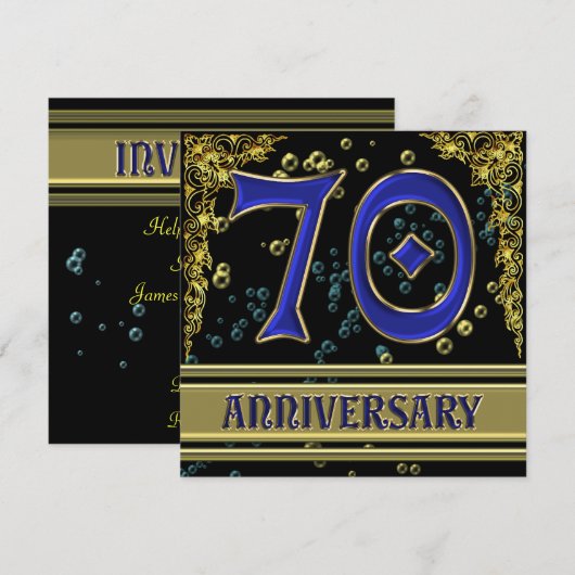 Zwart en goud 70ste verjaardagsfeest kaart (Voorkant / Achterkant)