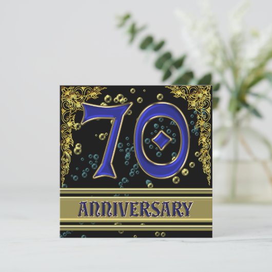 Zwart en goud 70ste verjaardagsfeest kaart (Staand voorkant)