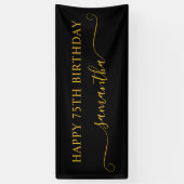 Zwart en Goud 75e Verjaardag Girly Swash Naam Spandoek (Verticaal)
