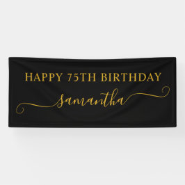 Zwart en Goud 75e Verjaardag Girly Swash Naam Spandoek