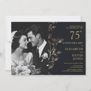 Zwart en Goud 75ste bruiloft Jubileum Foto Kaart