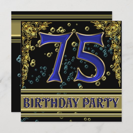 Zwart en Goud 75ste verjaardagsfeest Kaart (Voorkant / Achterkant)