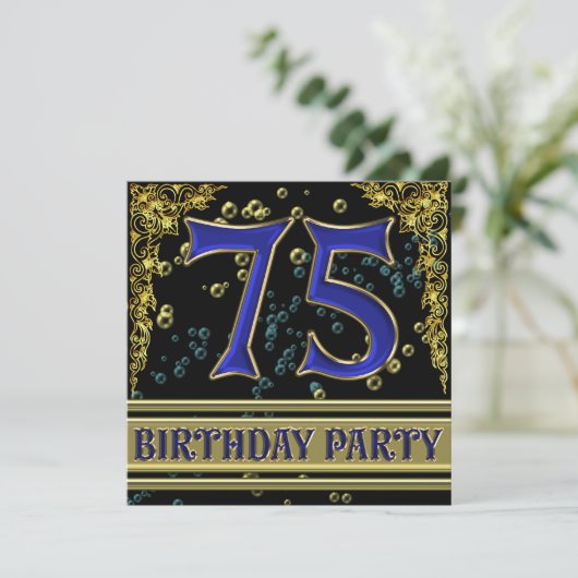 Zwart en Goud 75ste verjaardagsfeest Kaart (Staand voorkant)