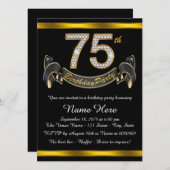 Zwart en Goud 75ste Verjaardagsfeest Kaart (Voorkant / Achterkant)
