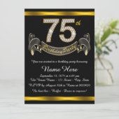 Zwart en Goud 75ste Verjaardagsfeest Kaart (Staand voorkant)