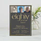 Zwart en Goud 80e Verjaardagsfeestuitnodiging Kaart (Staand voorkant)