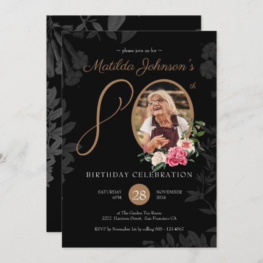 Zwart en goud 80ste verjaardag kaart (Voorkant / Achterkant)