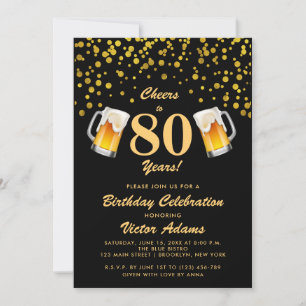 Zwart en Goud 80ste Verjaardag   Proost en Bier Kaart