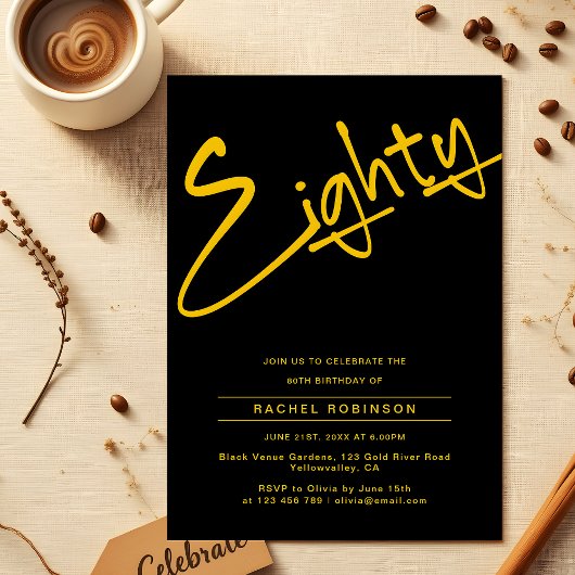 Zwart en goud 80ste verjaardagsfeestje voor volwas kaart