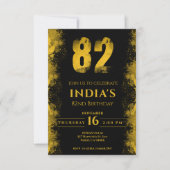 Zwart en goud 82e verjaardagsfeestje kaart (Voorkant)