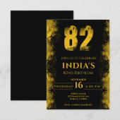 Zwart en goud 82e verjaardagsfeestje kaart (Voorkant / Achterkant)