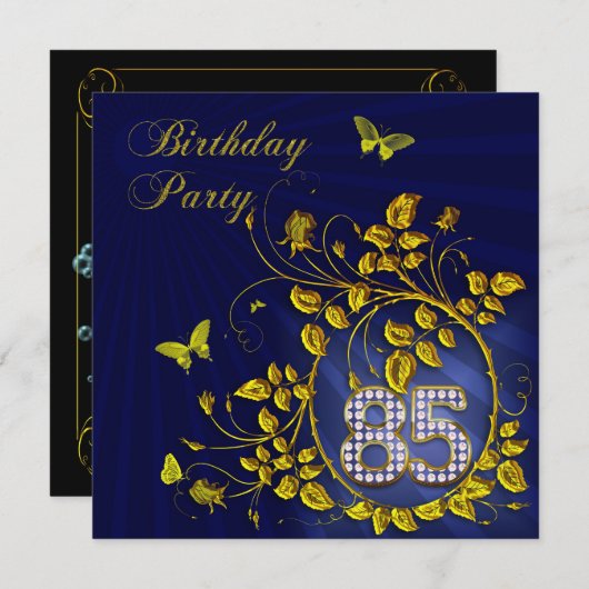 Zwart en Goud 85ste Verjaardagsfeest Kaart (Voorkant / Achterkant)
