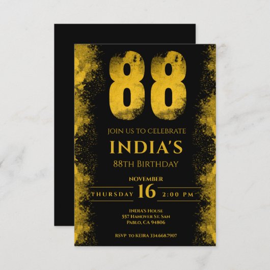 Zwart en Goud 88e Verjaardagsfeestje Kaart (Voorkant / Achterkant)