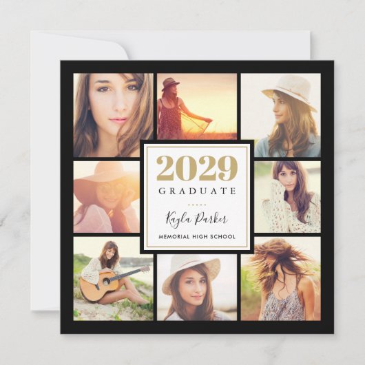 Zwart en goud | 8 Fotoplein-gradustrie Aankondiging (Voorkant)