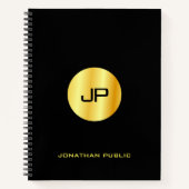 Zwart en goud aangepast monogram elegant modern notitieboek (Voorkant)