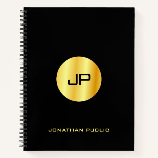 Zwart en goud aangepast monogram elegant modern notitieboek (Voorkant)