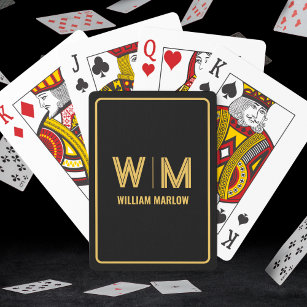 Zwart en goud - Aangepast monogram & naam Pokerkaarten