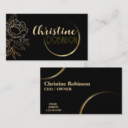 Zwart en Goud Aangepaste Naam en Beroep Visitekaartje (Voorkant / Achterkant)