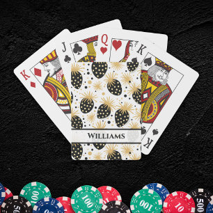 Zwart en goud aardbeienpatroon pokerkaarten