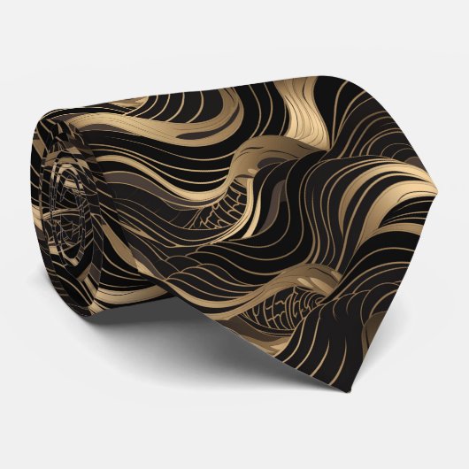 Zwart en goud abstract patroon stropdas (Opgerold)