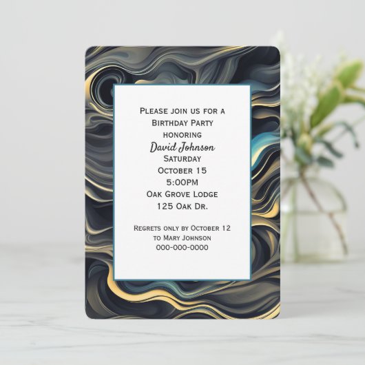 Zwart en Goud Abstract Verjaardagsfeest Kaart (Staand voorkant)