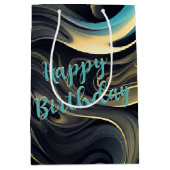 Zwart en Goud Abstracte Rookwerveling Medium Cadeauzakje (Voorkant)