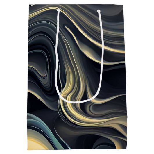 Zwart en Goud Abstracte Rookwerveling Medium Cadeauzakje (Achterkant)