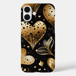 ZWART EN GOUD ABSTRACTE VALENTIJN LIEFDE HARTEN iPhone 16 PLUS HOESJE