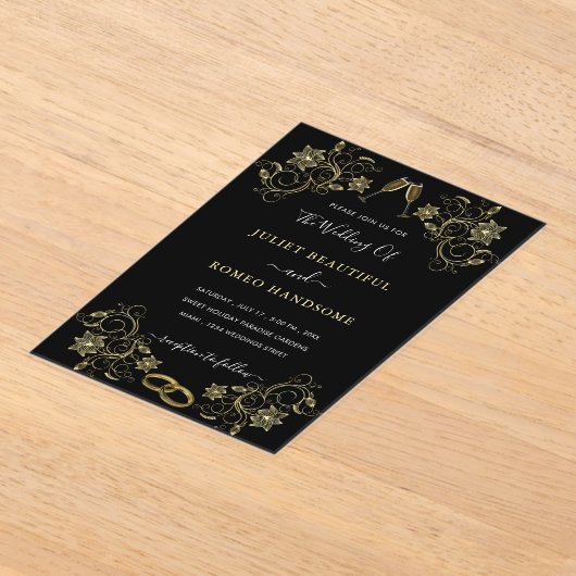 Zwart en Goud Acryl Uitnodiging Sjabloon (Laagn)