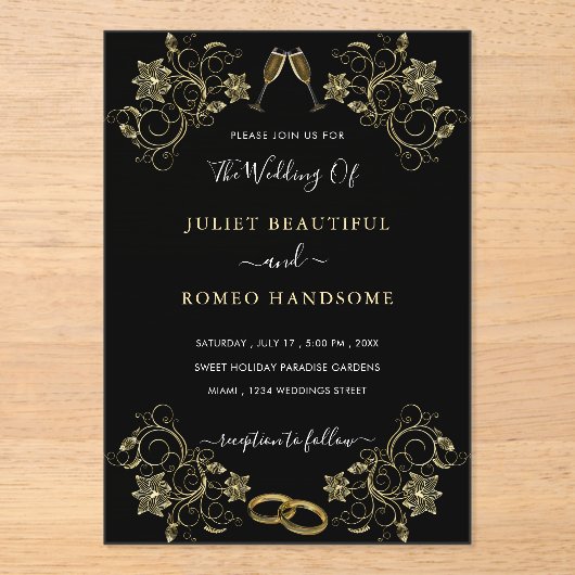 Zwart en Goud Acryl Uitnodiging Sjabloon (Voorkant)