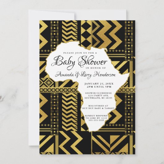 Zwart en Goud Afrika Tribale Baby Shower Kaart (Voorkant)