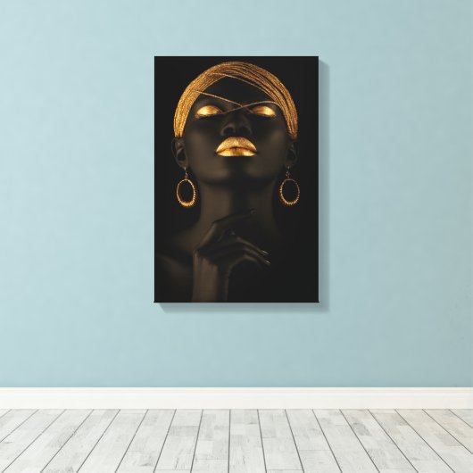 Zwart en Goud Afrikaans vrouwenportret Canvas Afdruk (Insitu (Houten vloer))