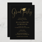 Zwart en Goud Afstudeerder Party Script Afstuderen Kaart (Voorkant / Achterkant)