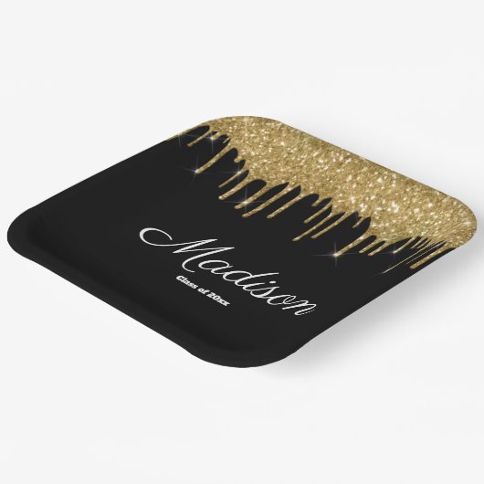 Zwart en goud afstudeerfeest klasse van 2025 papieren bordje (Gebogen)