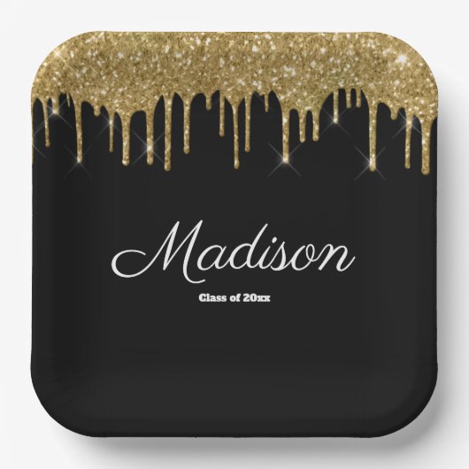 Zwart en goud afstudeerfeest klasse van 2025 papieren bordje (Voorkant)