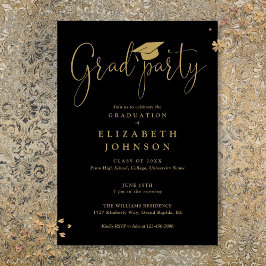 Zwart en goud afstudeerfeest Script Afstuderen Kaart