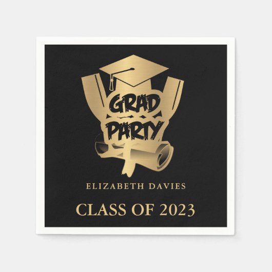 Zwart en goud afstudeerfeest servet (Voorkant)