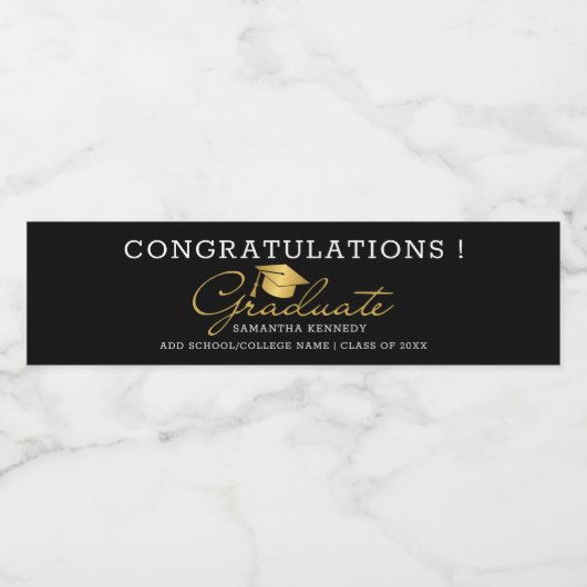 Zwart en Goud Afstuderen Afstuderen 2025 Waterfles Etiket (Enkel label)