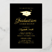 Zwart en goud afstuderen ceremonie folie uitnodiging (Voorkant)