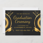 Zwart en goud afstuderen ceremonie kaart (Voorkant)
