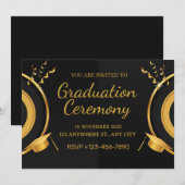 Zwart en goud afstuderen ceremonie kaart (Voorkant / Achterkant)