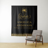 Zwart en Goud Afstuderen Foto Achtergrond Wandkleed (In situ)