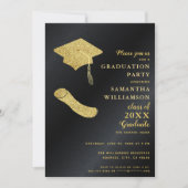 Zwart en Goud Afstuderen Foto Afstudeerfeest Kaart (Voorkant)