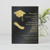 Zwart en Goud Afstuderen Foto Afstudeerfeest Kaart (Staand voorkant)