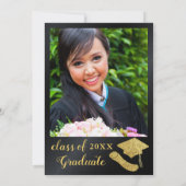 Zwart en Goud Afstuderen Foto Afstudeerfeest Kaart (Achterkant)