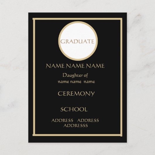 ZWART EN GOUD AFSTUDEREN INSERT 4.25 X 5.6 BRIEFKAART (Voorkant)