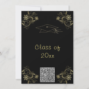 Zwart en Goud Afstuderen Invitation met QR Code